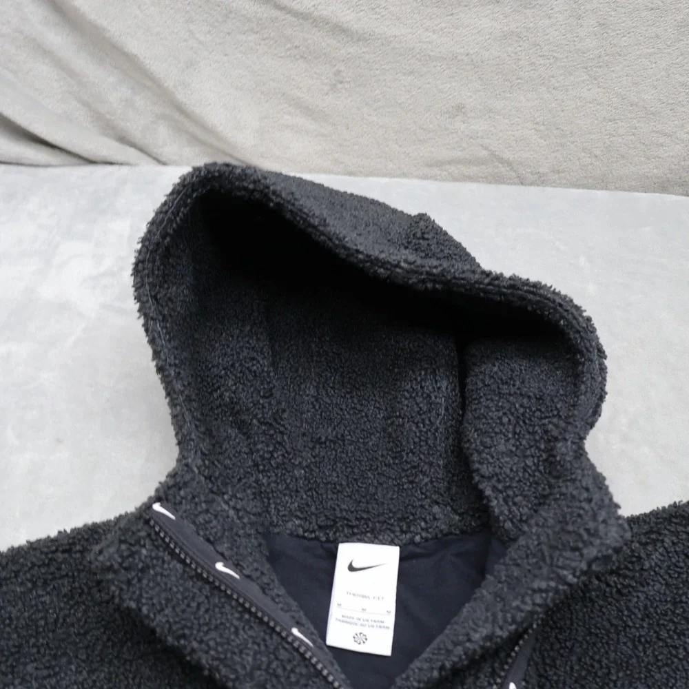 Nike Jacket Girls Medium Black Therma-FIT Hooded Sherpa Fleece Training Pullover